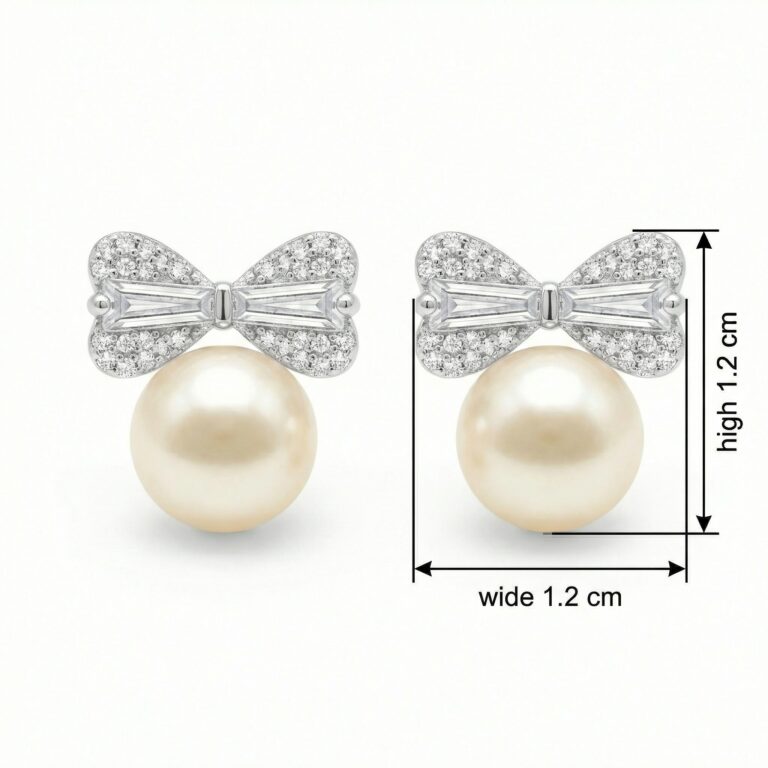 925 Sterling Silver Elegant Tahitian Pearl and Diamond Bow Stud Earrings