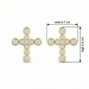 925 Sterling Silver Sparkling Diamond Faith Cross Stud Earrings with Bezel-Set Round Accents