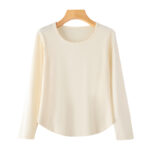 Fashionable Simple Rounded Hem Solid Color Womens Top
