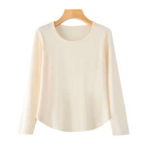 Fashionable Simple Rounded Hem Solid Color Womens Top