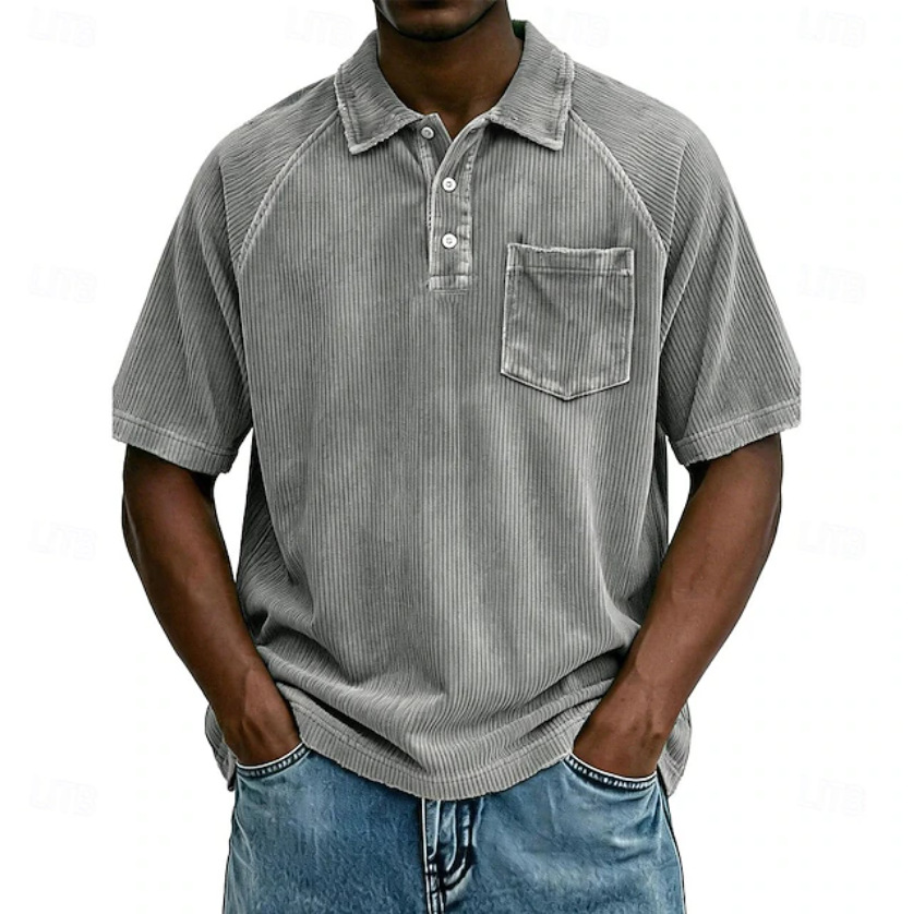 Men's Casual Lapel Corduroy Short-Sleeve Polo Shirt - Image 9
