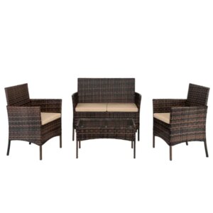2pcs Arm Chairs 1pc Love Seat & Tempered Glass Coffee Table Rattan Sofa Set Brown Gradient(SAME AS 45313116)