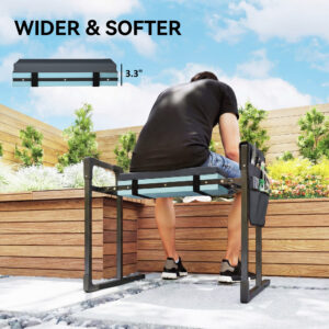 Garden Kneeler and Seat, Heavy Duty Foldable Gardening Stool with Thicker Soft Kneeling Pad, Extendable Steel Leg