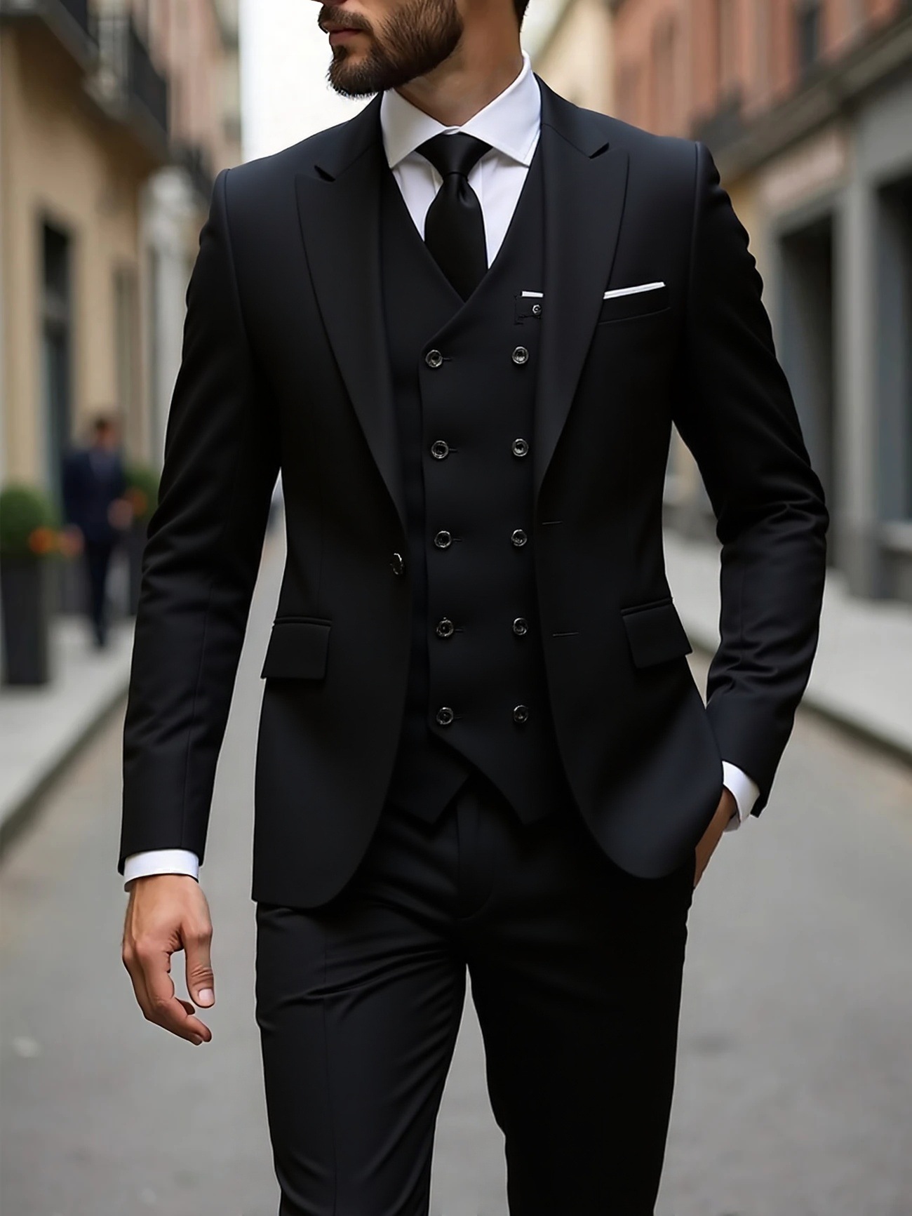 Double-breasted Suit Set Mens Three-piece Business Suit - Image 15