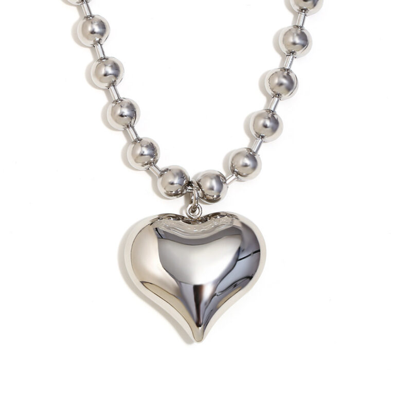 Stainless Steel 18K Gold-Plated Sweet Round Bead Heart Necklace