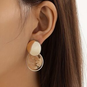 1 Pair Elegant & Stylish Color-Block Stone Pattern Stud Earrings, Minimalist & Luxurious, Perfect For Women’s Holidays, Banquets & Gifting