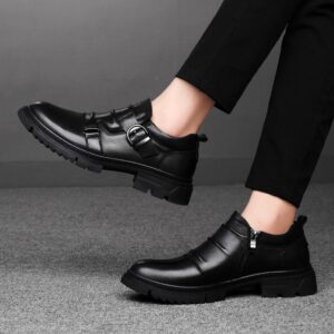 Mens Versatile Thick-Soled Genuine Leather Shoes Made From Full-Grain Cowhide