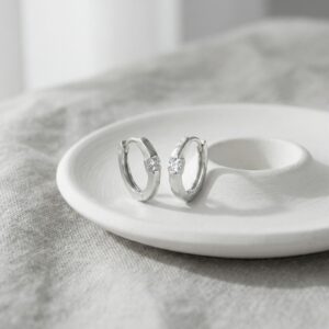 925 Sterling Silver Elegant Sterling Silver Huggie Hoop Earrings with Square Cut Cubic Zirconia