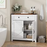 Farmhouse Storage Cabinet With Drawer And Adjustable Shelf, White Kitchen Cabinet With Walnut Countertop, Modern Coffee Bar Console Cabinet For Kitchen, Dining Room, Bathroom, Entryway