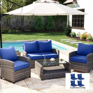 8 Patio Chair Cushions with Seat & Backrest, Fade Resistant Seat Replacement Cushion Set, Navy Blue