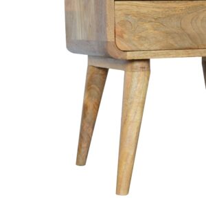 Solid Wood Curved Oak-ish Bedside, 2 Drawers, Beige