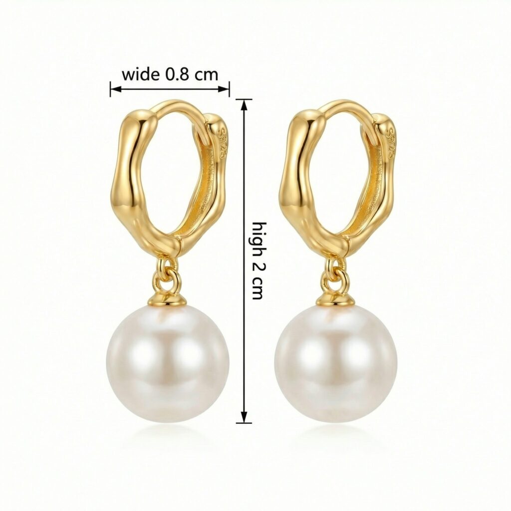 925 Sterling Silver Elegant Wavy Huggie Hoop Earrings with Lustrous White Pearl Drops