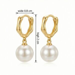 925 Sterling Silver Elegant Wavy Huggie Hoop Earrings with Lustrous White Pearl Drops