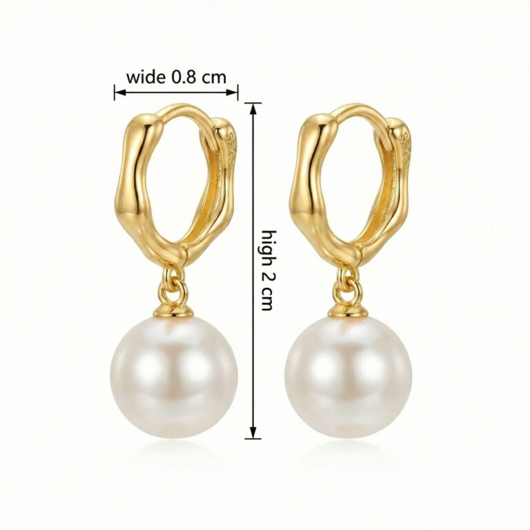 925 Sterling Silver Elegant Wavy Huggie Hoop Earrings with Lustrous White Pearl Drops