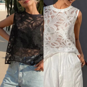 French Lace Vest Round Neck Womens Top