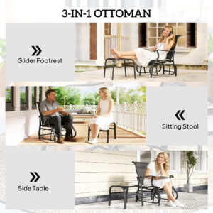 Outdoor Glider with Ottoman, Patio Glider Chair Set with High Back, Wide Seat for Porch, Garden, Backyard, Black