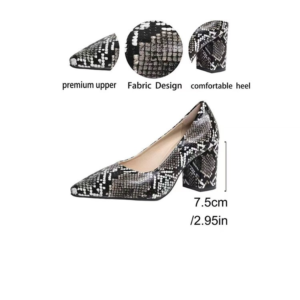 Women's Snake Print Pointed Toe Block Heel Pumps 2026 Spring Summer Elegant High Heels Versatile Office Party Shoes
