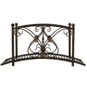 3.3' Metal Garden Bridge, Decorative Classic Footbridge Pond Bridge with Safety Railings for Backyard Garden Creek, Rust Brown