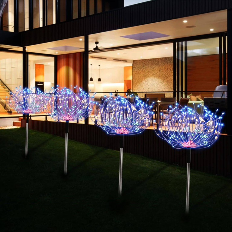 4 Pack Solar Lights Outdoor Garden With Remote Control – 120 LED Firework Garden Lights With 8 Modes, Outdoor Lighting For DIY Shapes, Patio, Christmas Party Decoration