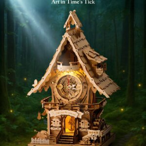 ROKR 3D Wooden Cuckoo Clock Puzzle, A Fun 3D Clock Puzzle Toy With LED Lights And Cuckoo Sounds, 435-piece Mechanical Wall Clock DIY Assembly Set, Suitable For Adults,LC901