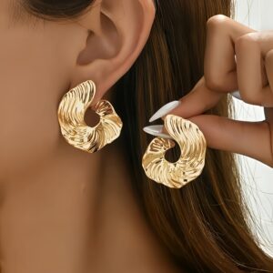 1 Pair Boho Style Irregular Spiral Texture Geometric Earrings, Elegant Design, Perfect For Women’s Daily Wear, Banquets & Vacations, All-Season Jewelry Gift