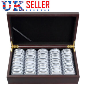 50 PCS Coin Capsules Storage Box With Wooden Case Holder Display