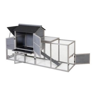 Portable Mobile Chicken Coop With Nesting Box, Sleeping Room, Run, Window, Sun Board, Doors, Pull-Out Tray, Wheels, Outdoor Pen For Small Animals, Gray With Colorful Patterns