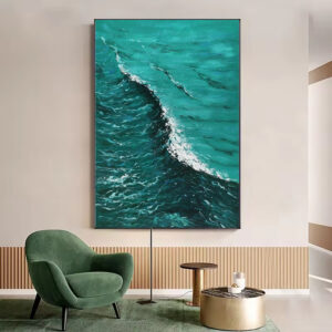Hand Painted Modern Abstract Texture Deep Blue Sea Wave Landscape Oil Painting On Canvas Wall Art For Room Home Decoration
