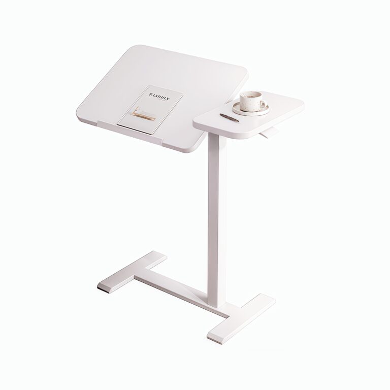 UPGRADED Overbed Bedside Desk, Mobile Rolling Laptop Stand Tilting Overbed Table With Wheels, Height Adjustable Tray Bedside Table For Laptop Bed Sofa, WHITE