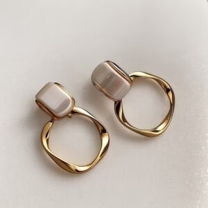 1 Pair Elegant Geometric Metal Hoop Dangle Earrings, Trendy Fashion Accessories, Perfect For Women's Daily & Banquet Wear, Unique Jewelry Gift