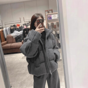 Korean-style Retro Gray Stand-collar Corduroy Loose Cotton Padded Jacket