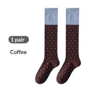 Korean-style Polka-dot Contrast-color Womens Calf Sweet And Versatile Knee-high Puff Socks Made Of Cotton