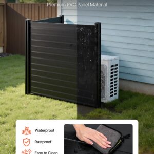 2 Panels Outdoor Privacy Screen, 48 X 48 In Air Conditioner Fence With 27.6 In Ground Stakes, Pool Equipment Enclosure, Horizontal Vinyl Privacy Fence, Ideal For Trash Can And A/C Units, Black