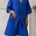 Cotton-linen Shirt Set With High-waisted Loose Shorts For Women