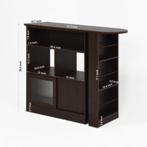 Modern Bar Cabinet With Rotating Top, Counter Height Dining Cabinet With 6 Storage Space And 2 Ribbed Glass Door For Kitchen, The Rotating Top With 3 Storage Shelves Dining Room, Living Room, Walnut