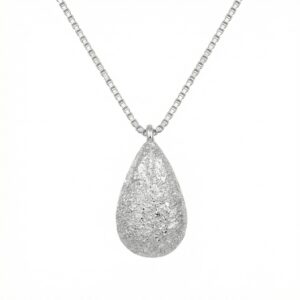 925 Sterling Silver Elegant Frosted Silver Teardrop Pendant Necklace