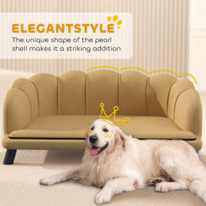 Pearl Design Pet Sofa for Medium and Large Sized Dogs, Pet Bed with Cushion and Solid Wood Legs, Coffee