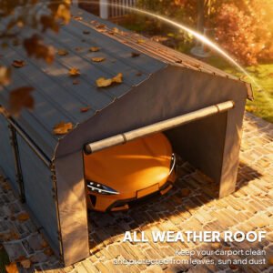 12' x 20' Metal Carport, Heavy Duty Garage Car Canopy with Galvanized Metal Roof and Removable Sidewalls, Dark Gray