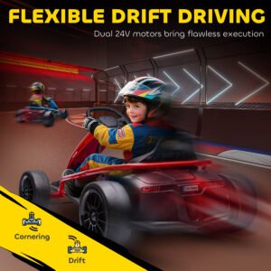 24V Electric Go Kart for Kids, Drift Ride-On Racing Go Kart with 2 Speeds, for Boys Girls Aged 8-12 Years Old, Red