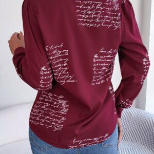 Women's Casual Versatile Letter Print Notched Lapel Long Sleeve Shirt