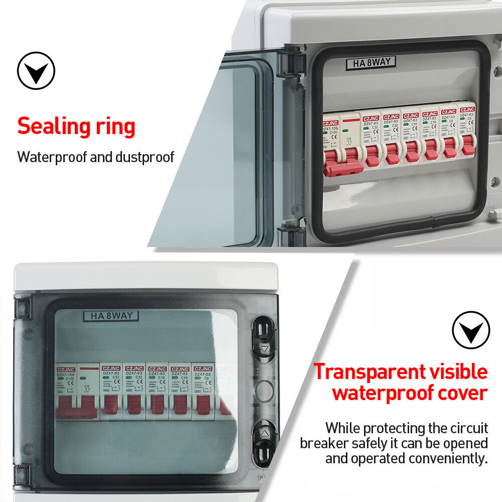 8 Way Weatherproof Garage Shed Consumer Fuse Box Mains 6 MCB Unit - Image 5