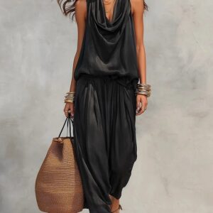 Womens Draped-Neck Vest And Casual Pants Set