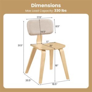Set Of 2 Dining Chair Set (Beige & Natural), Teddy Velvet Upholstery & Plush Padded Design