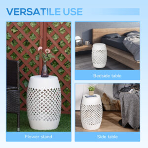 12″ Steel Outdoor Side Table, Round Hollow Drum Patio End Table, Accent Table for Indoor and Outdoorr, White