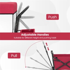 Foldable Utility Wagon,Adjustable Handle Outdoor Wagon, Puncture-Proof Wheels With Brakes, Removable Bag & Side Pockets-Red