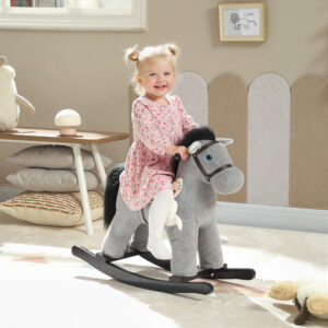 Kids Rocking Horse, Plush Toddler Ride on Toy with Realistic Neigh and Toy for 2–5 Years Old, Gray