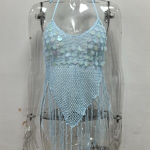 Beach Vacation Sequined Tassel Camisole Top