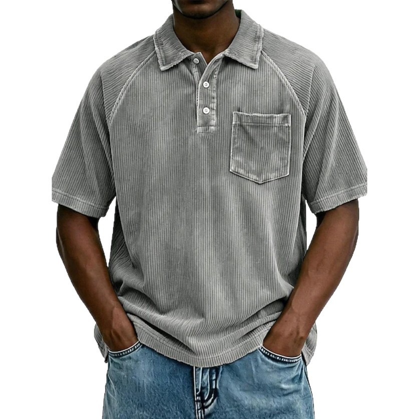 Men's Casual Lapel Corduroy Short-Sleeve Polo Shirt - Image 3