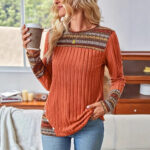Women's Geometric Stripe Print Patchwork Top