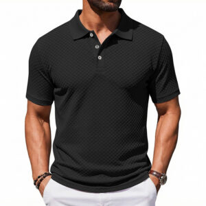 Mens Plaid Polo Shirt Breathable Casual Collared T-Shirt
